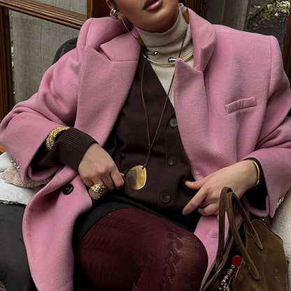 Elegant Pink Woolen Coat for Women