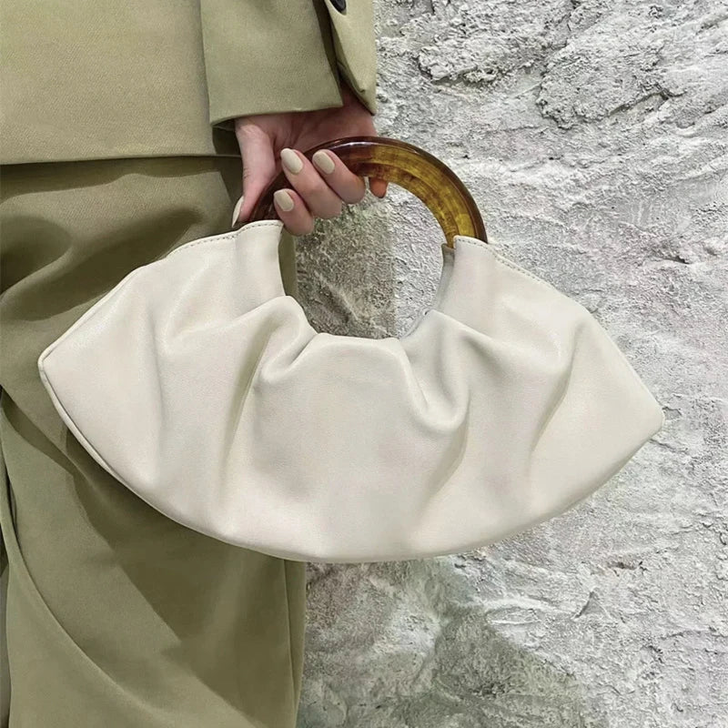 Pleated Leather Clutch Bag for Women