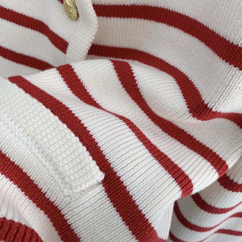 Winter Striped Cardigan with Buckle