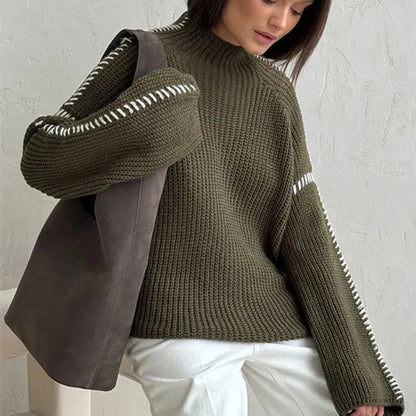 Contrast Knit Pullover – Modern Color-Block Sweater for Women, Comfortable and Stylish