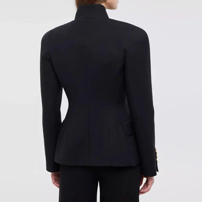 Elegant Women's Slim Blazer - Stand Collar One-Button Office Wear Suit Jacket for Autumn 2024