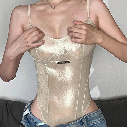 Shiny Y2K Camis Bodysuit for Women