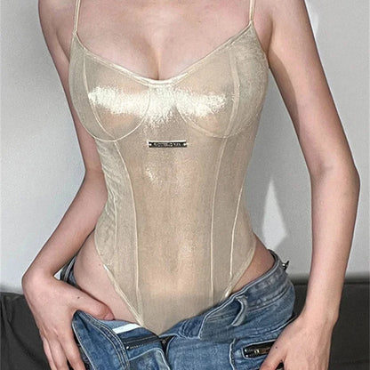 Shiny Y2K Camis Bodysuit for Women