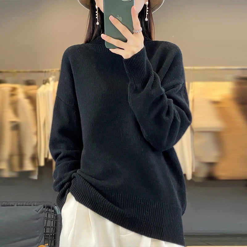 Women's Cashmere High Neck Sweater - Soft, Warm, and Elegant Knit Pullover