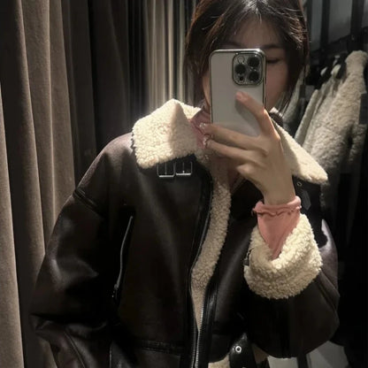 Womens Faux Sheepskin Bomber