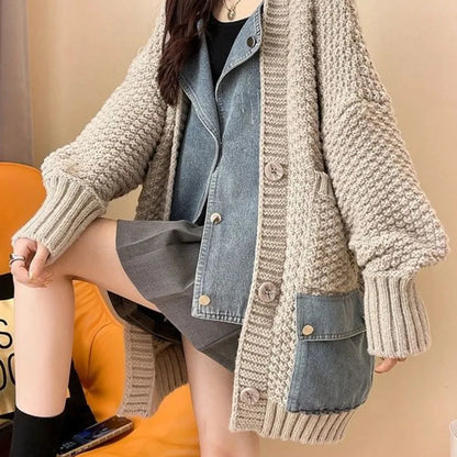 Women's Denim Patchwork Cardigan