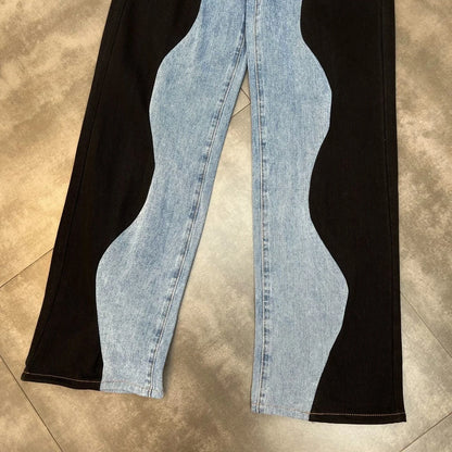 Blue Denim Patchwork Pants - Trendy Women’s Casual Jeans with Unique Vintage Patchwork Design