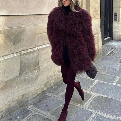 Faux Fur Midi Coat for Women