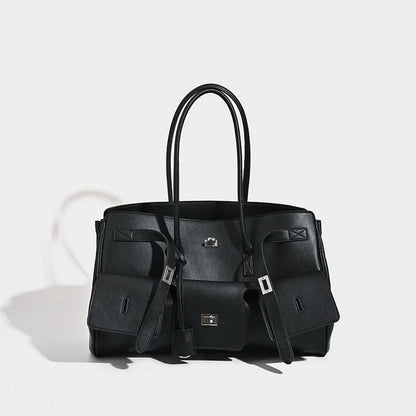 Elegant Leather Lock Tote Bag – Secure and Stylish Women’s Handbag