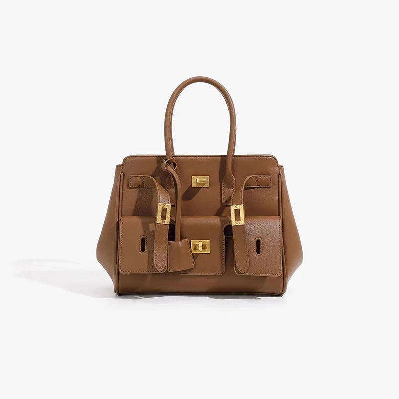 Elegant Leather Lock Tote Bag – Secure and Stylish Women’s Handbag
