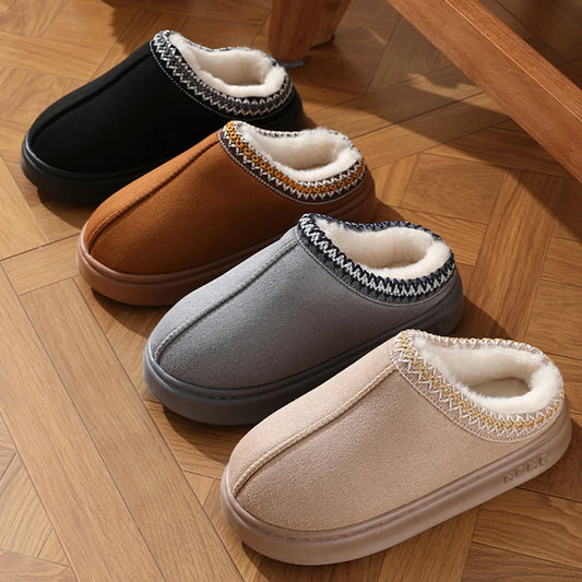 Cozy Fluffy Platform Slippers for Women with Soft Plush Fabric and Anti-Slip Sole
