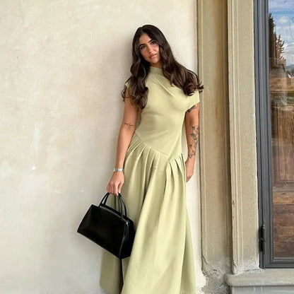 Elegant Green Pleated Dress for Women