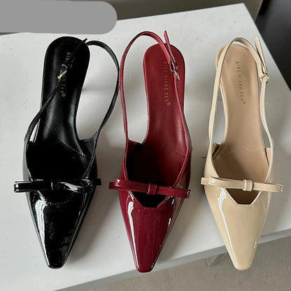 Women's Butterfly Knot Slingback Heels - Elegant Pointed Toe Dress Shoes