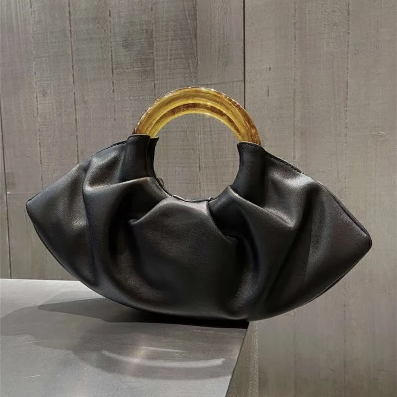 Pleated Leather Clutch Bag for Women