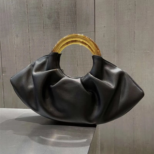 Pleated Leather Clutch Bag for Women