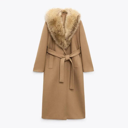Elegant Fur Lapel Wool Maxi Coat for Women