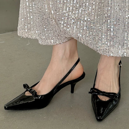 Women's Butterfly Knot Slingback Heels - Elegant Pointed Toe Dress Shoes