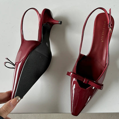 Women's Butterfly Knot Slingback Heels - Elegant Pointed Toe Dress Shoes