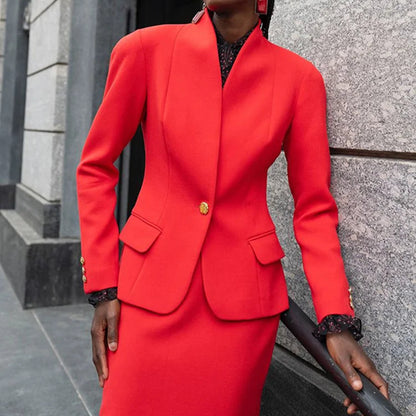 Elegant Women's Slim Blazer - Stand Collar One-Button Office Wear Suit Jacket for Autumn 2024