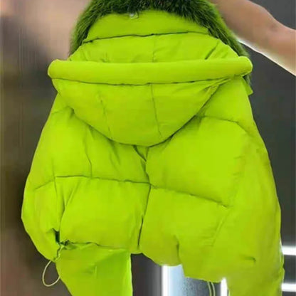 Fashionable Down Cotton Jacket - Women's Winter Coat with Large Fur Collar and Thick Down Design for 2024