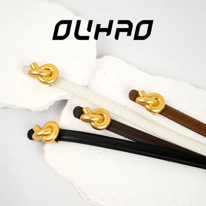 Genuine Leather Fashion Belt - High-Quality Metal Knot Buckle Waistband for Dress and Jeans
