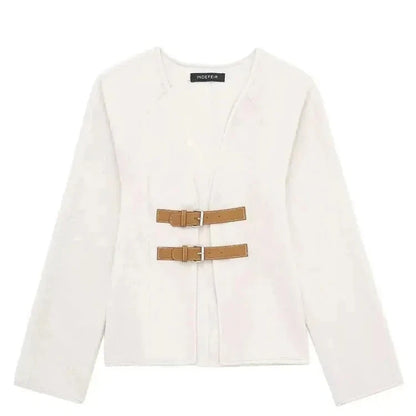 Woolen Buckle V-Neck Coat