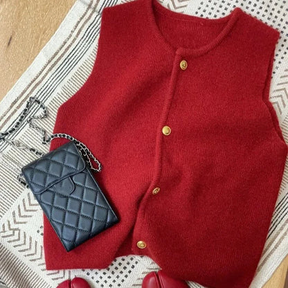 Gold Button Sweater Vest – Elegant Knit Vest for Women