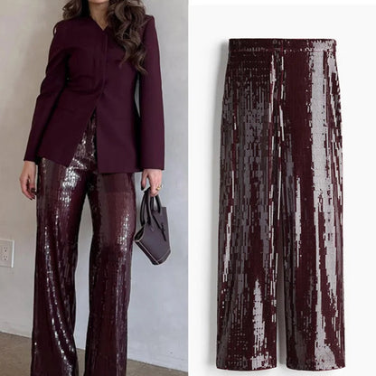 Y2K Sequined Wide-Leg Pants