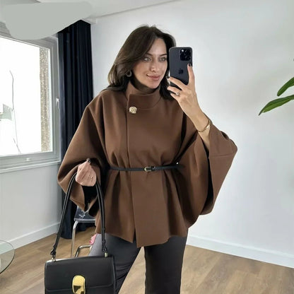 Chic Turtleneck Bat Sleeve Coat – Elegant Oversized Women’s Coat for Fall and Winter