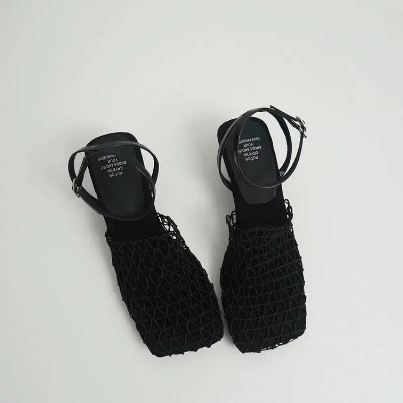 2024 Summer Luxury Designer Sandals with Lace Mesh and Braided High Heels