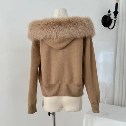 Women's Cashmere Hooded Zipper Cardigan - Soft, Warm, and Stylish Knit Outerwear