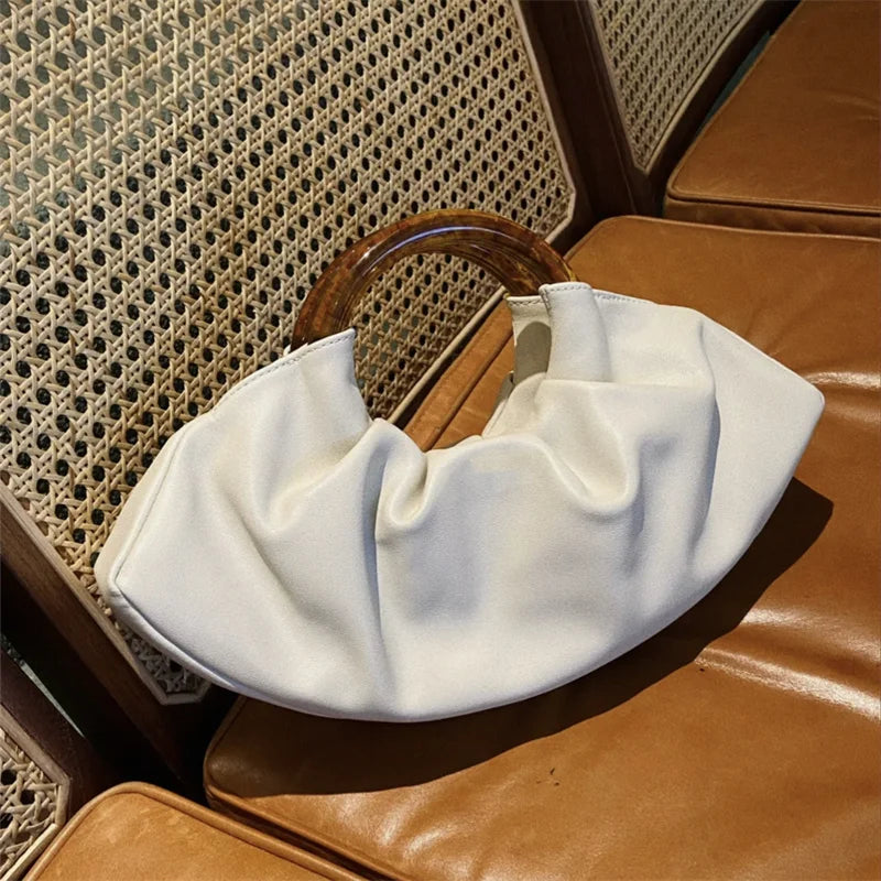 Pleated Leather Clutch Bag for Women