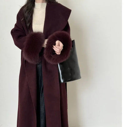 [HAIBE] Fashionable Minimalist Lace-Up Cloak Style - Stylish Women's Autumn and Winter Cloak with Lace-Up Details