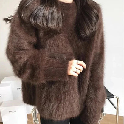 Cozy Mink Fleece Oversized Sweater – Soft and Warm Winter Pullover for Women