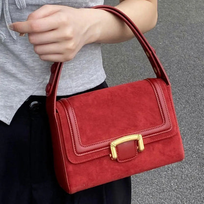 Miyagawa 2023 Niche Underarm Small Square Bag - Retro Suede Women’s Handbag with Versatile Design for Any Occasion