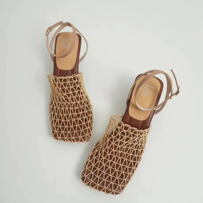 2024 Summer Luxury Designer Sandals with Lace Mesh and Braided High Heels