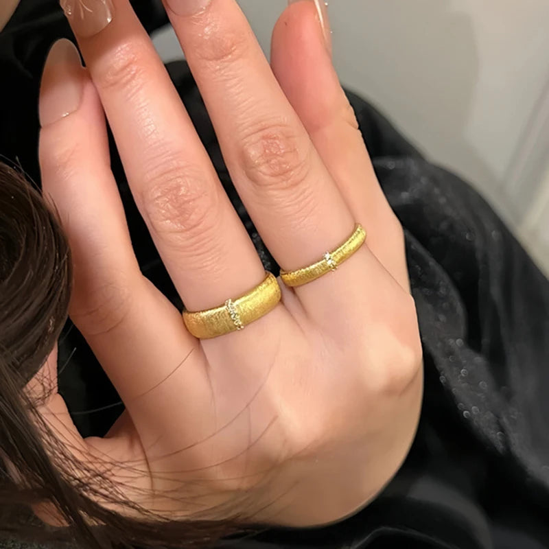 Gold Matte Zircon Ring – Elegant Women's Statement Ring