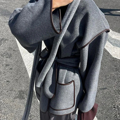 Women’s Stylish Lace-Up V-Neck Jacket – Trendy and Adjustable Lightweight Outerwear