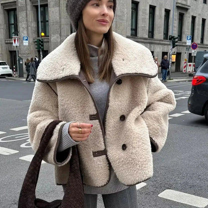 Chic Fur Turndown Jacket – Luxurious Faux Fur Coat for Women