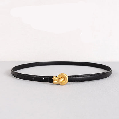 Genuine Leather Fashion Belt - High-Quality Metal Knot Buckle Waistband for Dress and Jeans