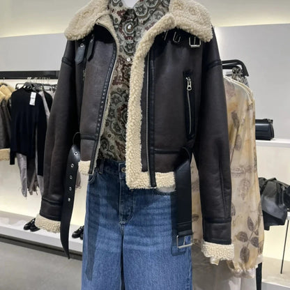 Womens Faux Sheepskin Bomber