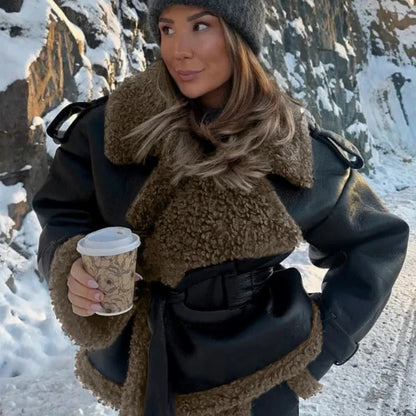 Chic Lamb Wool Cropped Jacket – Warm and Stylish Winter Outerwear for Women