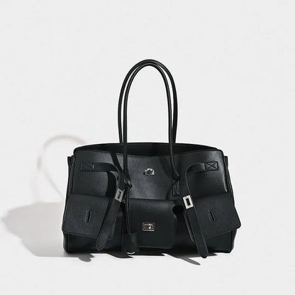 Elegant Leather Lock Tote Bag – Secure and Stylish Women’s Handbag