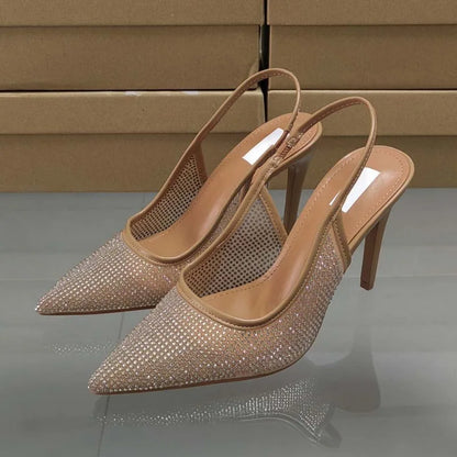 Diamond Slingback Heeled Sandals – Elegant Sparkling High Heels for Special Occasions