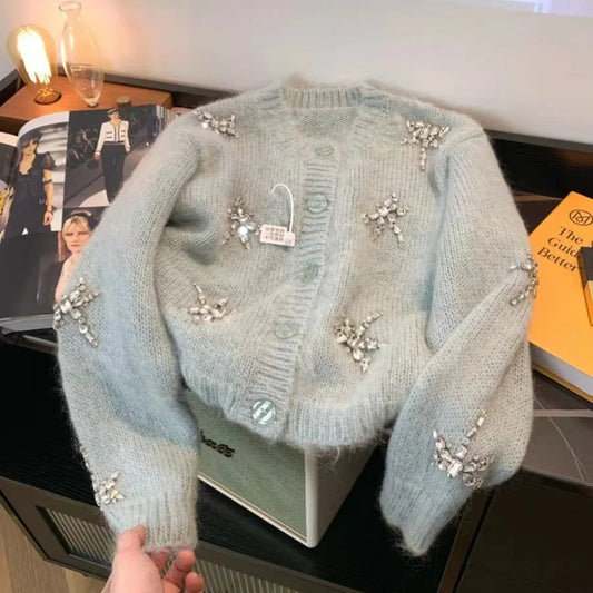 Diamond-Inlaid Elephant Knitted Jacket – Luxury Designer Sweater with Sparkling Elephant Design
