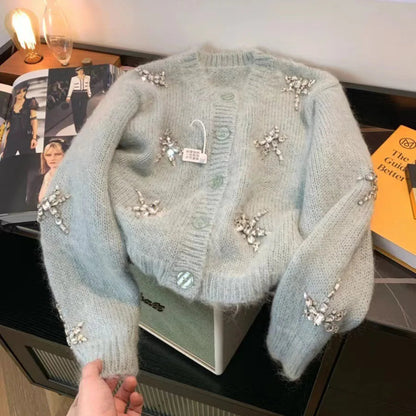 Diamond-Inlaid Elephant Knitted Jacket – Luxury Designer Sweater with Sparkling Elephant Design