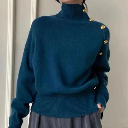 White Polo Turtle Neck Sweater - Women's High-End Wool Knitted Top for Autumn/Winter Comfort