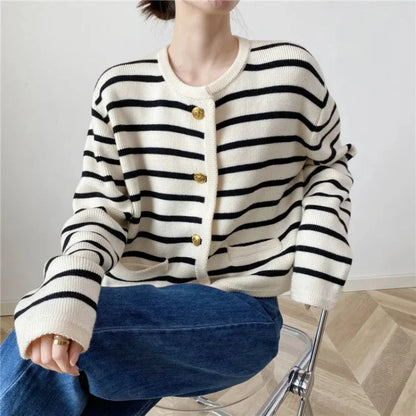 Winter Striped Cardigan with Buckle