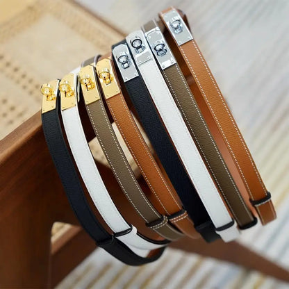 Women's Adjustable Leather Belt - Genuine Leather Waist Belt with Classic Buckle