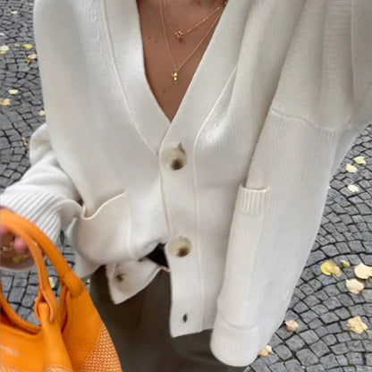 Classic V-Neck Knitted Cardigan – Lightweight Knitwear for Women, Perfect for Layering